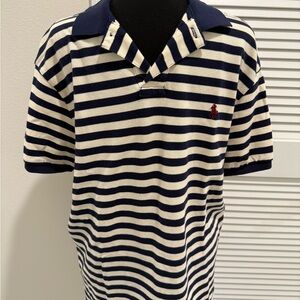 Striped Navy and White Mens Custom Fit Polo Shirt